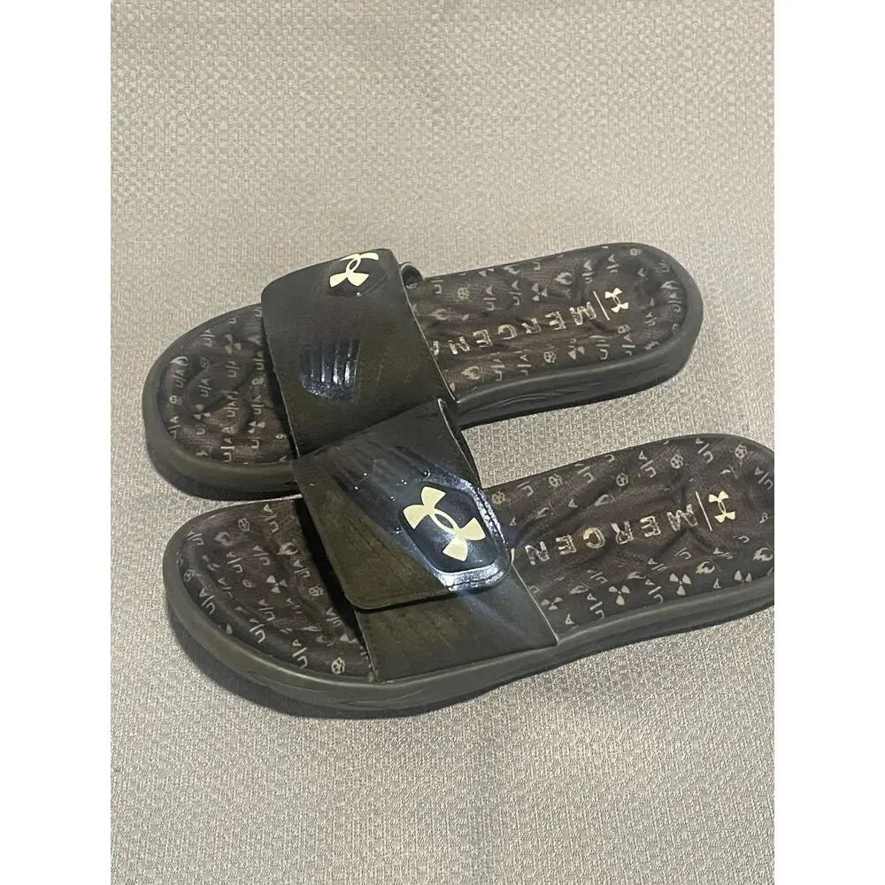 Under Armour Youth Slides Size 5Y Black Adjustable Unisex Sandals Kids 5